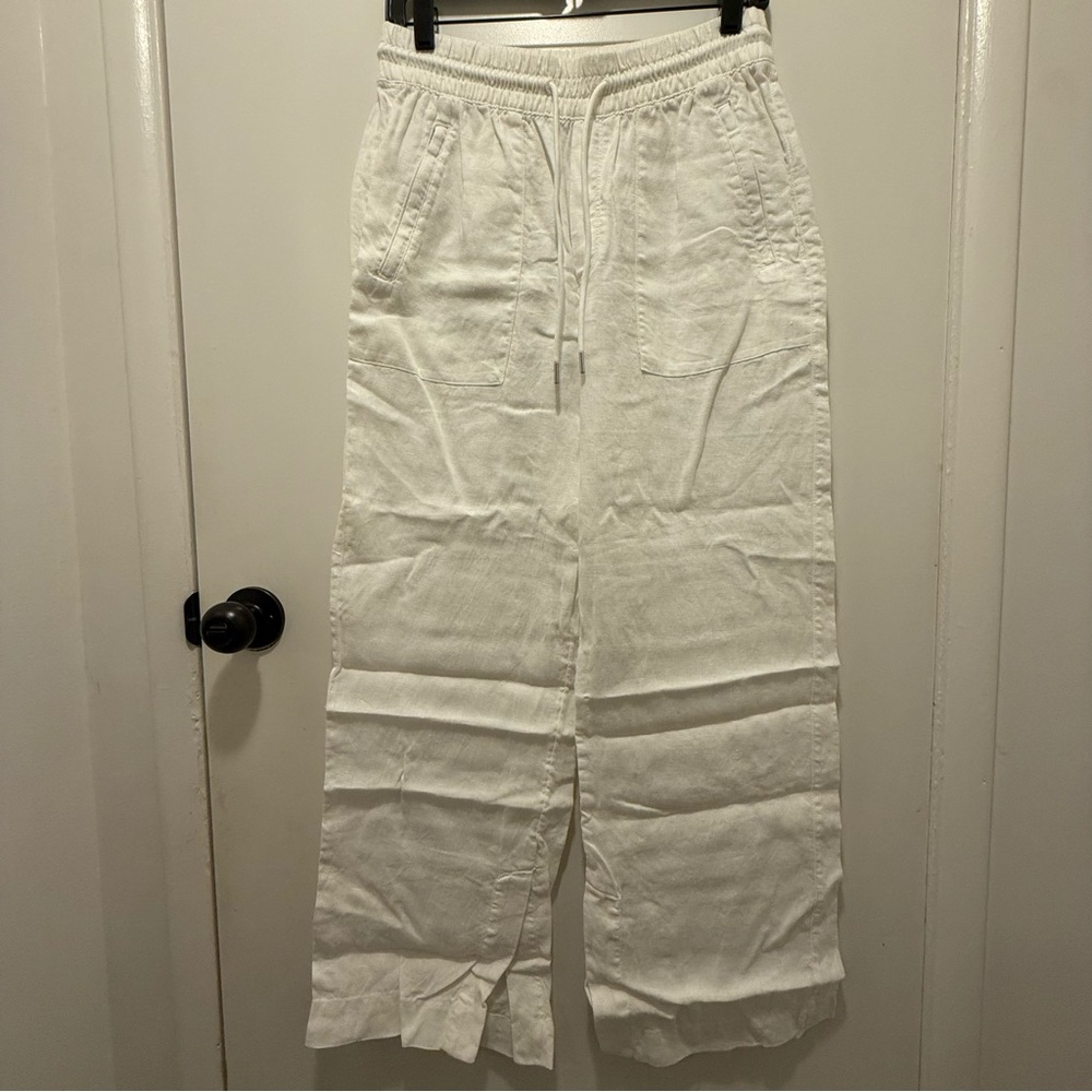 Athleta Bali Trouser White Wide Leg Linen Pants with Drawstring